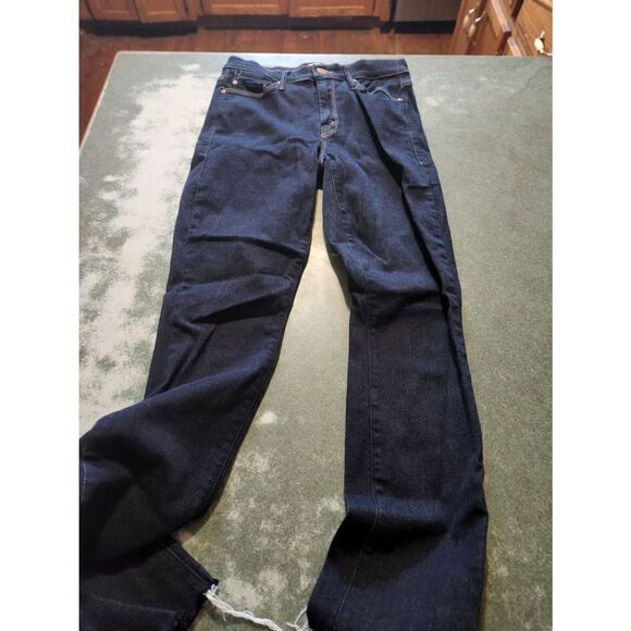Mother The Looker Ankle Fray Jean Raw Cut Crop Stretch Denim So Good Dark Wash s - Picture 5 of 6